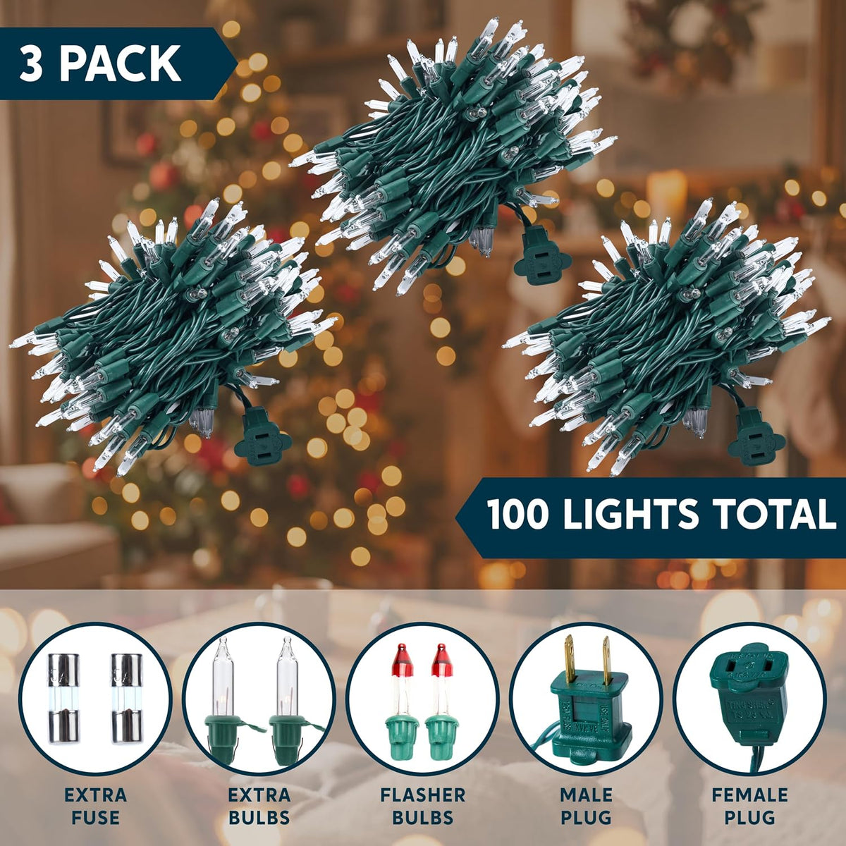 Joiedomi Guirnalda de luces de Navidad transparentes para interiore...