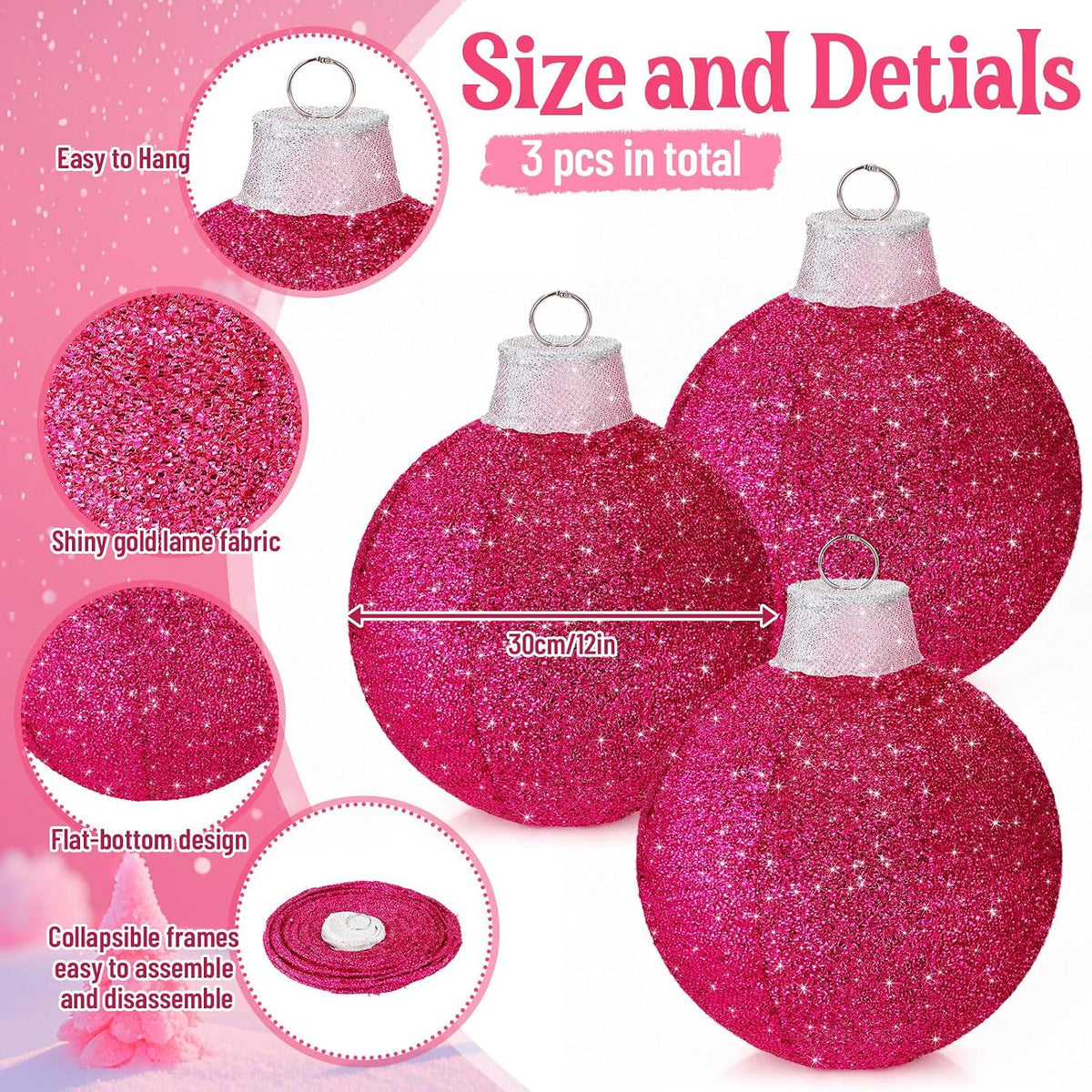 3 bolas de Navidad grandes de 12 pulgadas, adornos emergentes, purp...