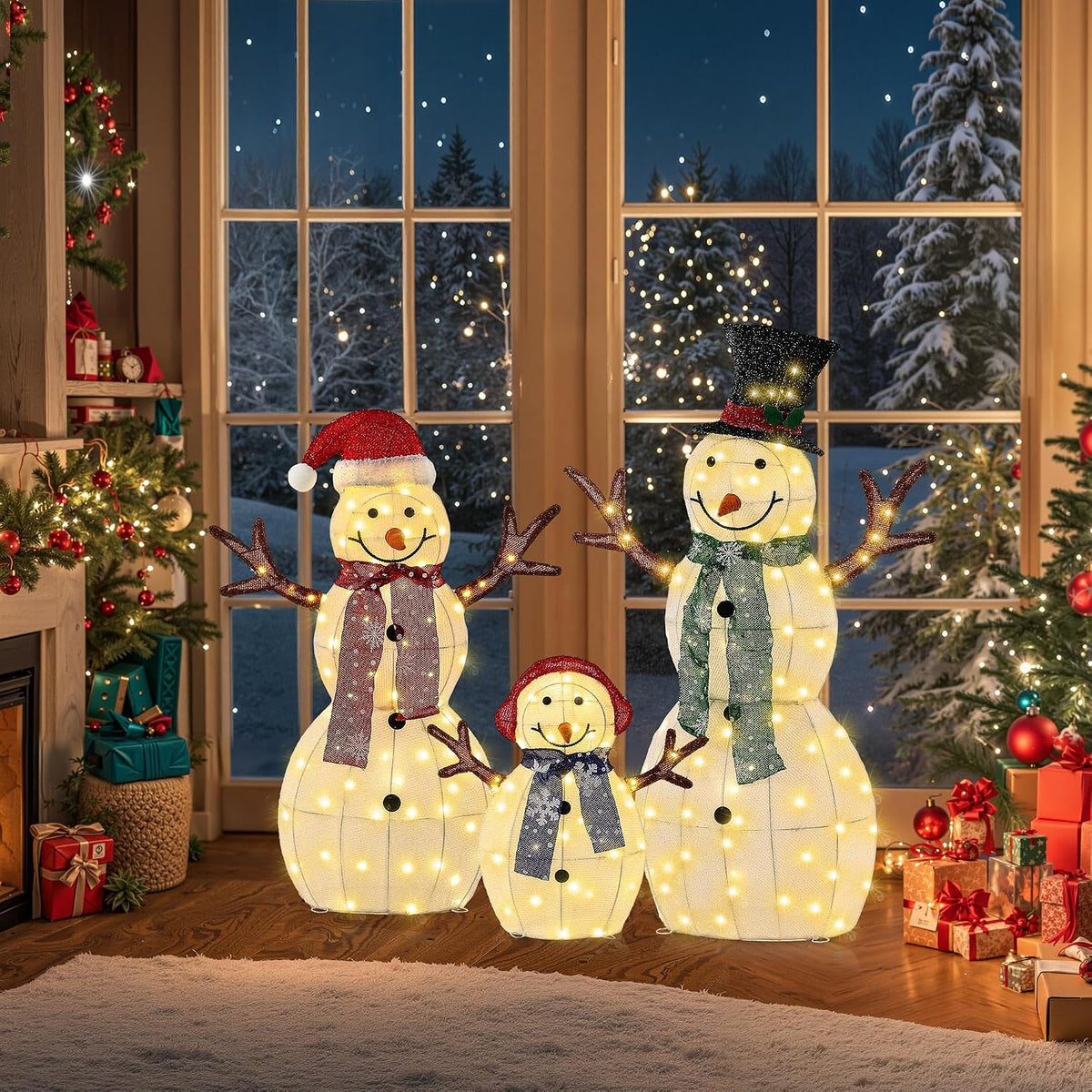 Muñeco de nieve de 43 pulgadas iluminado para decoraciones navideña...
