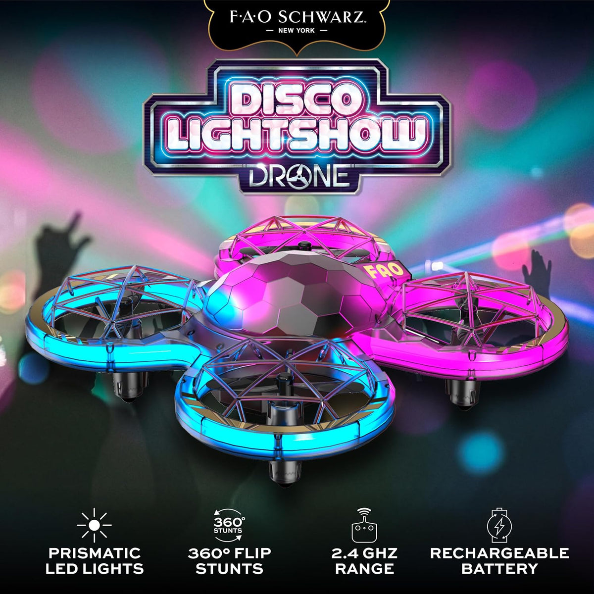 FAO Schwarz Disco Lightshow RC Drone para niños, volante de acrobac...