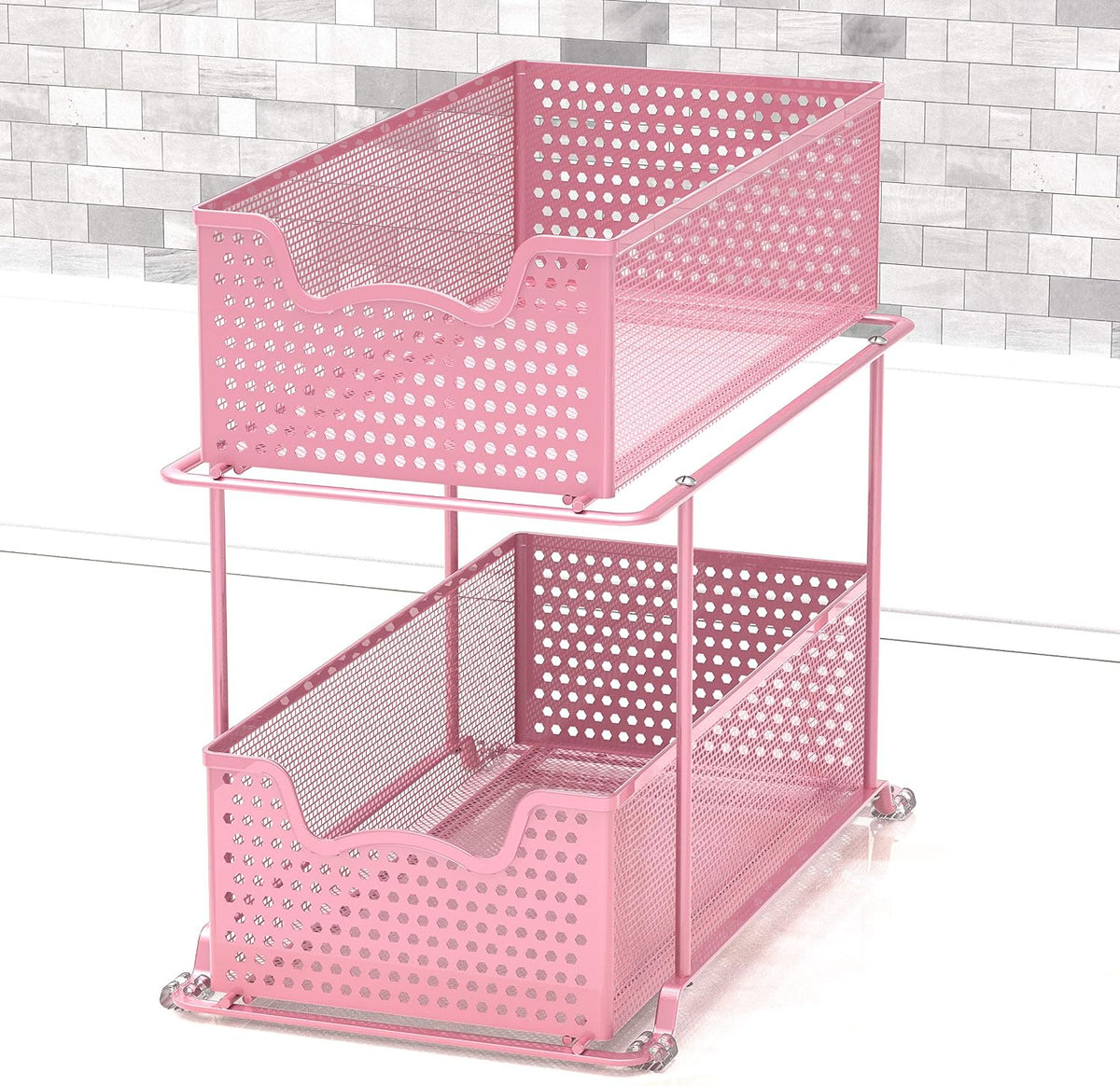 Simple Houseware Cajón organizador de 2 niveles, color rosa