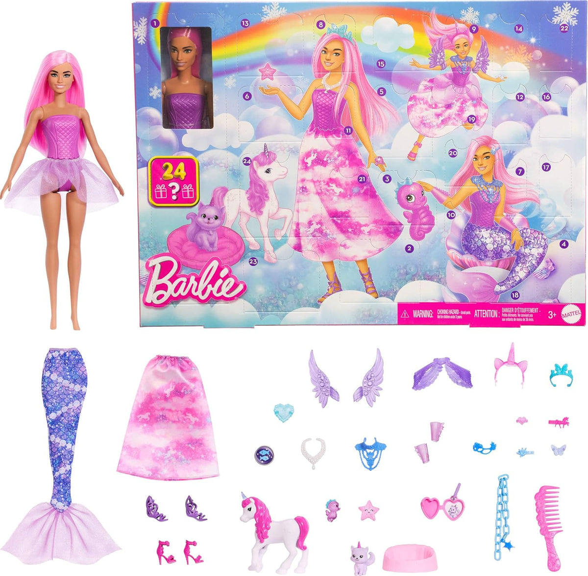 Barbie Calendario de Adviento con muñeca con accesorios de fantasía...