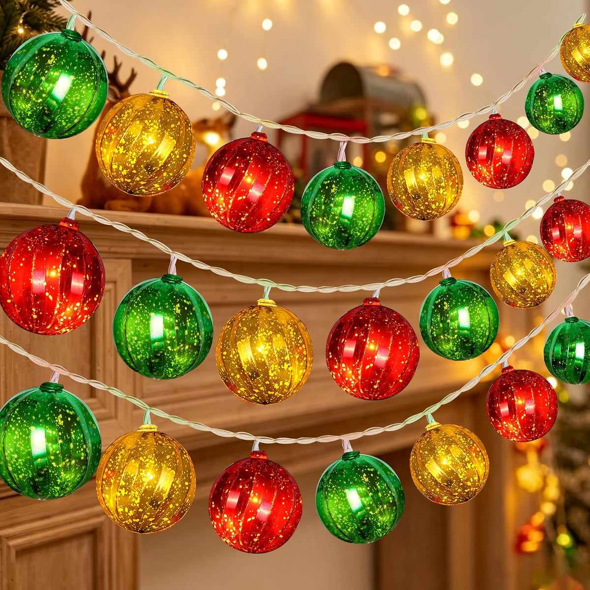 Tira de luces de bolas de Navidad de 20 pies, 30 LED, funciona con...