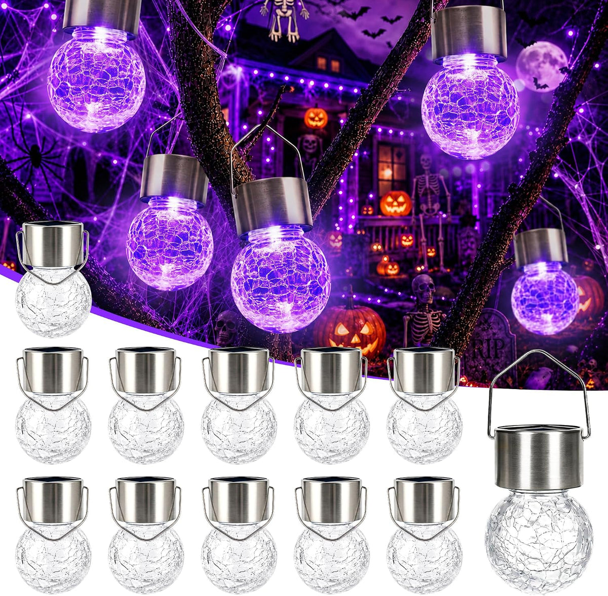 GIGALUMI Luces solares de Halloween Linternas solares colgantes al...