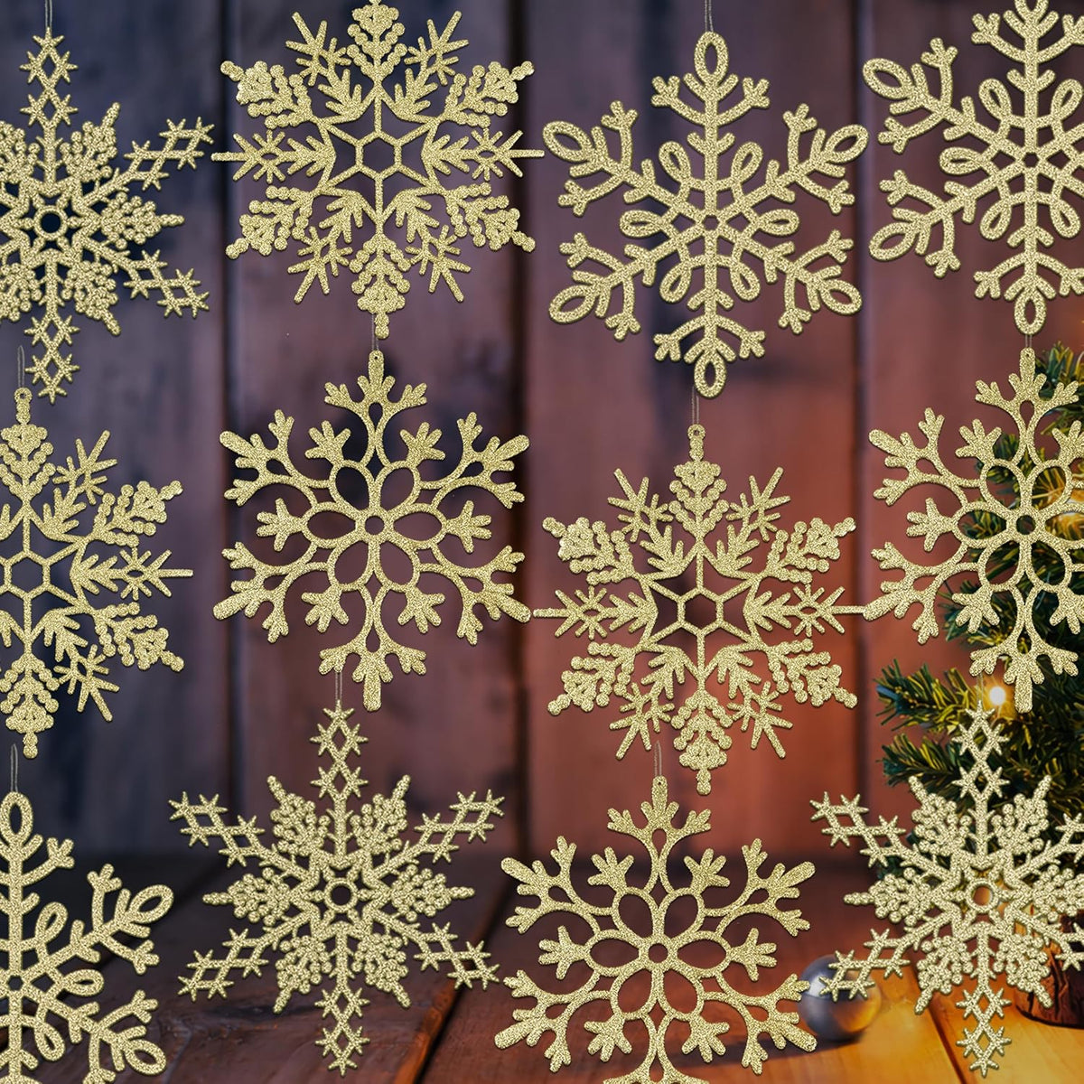 12 adornos grandes de copos de nieve de Navidad, adornos de copos d...