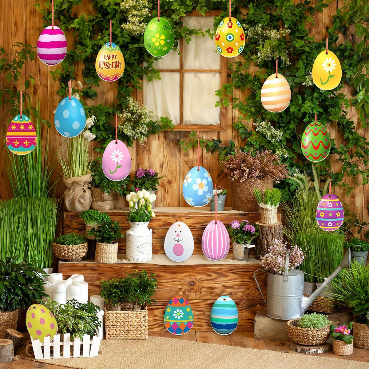 Rtteri 30 piezas de huevos de Pascua al aire libre colgantes colori...
