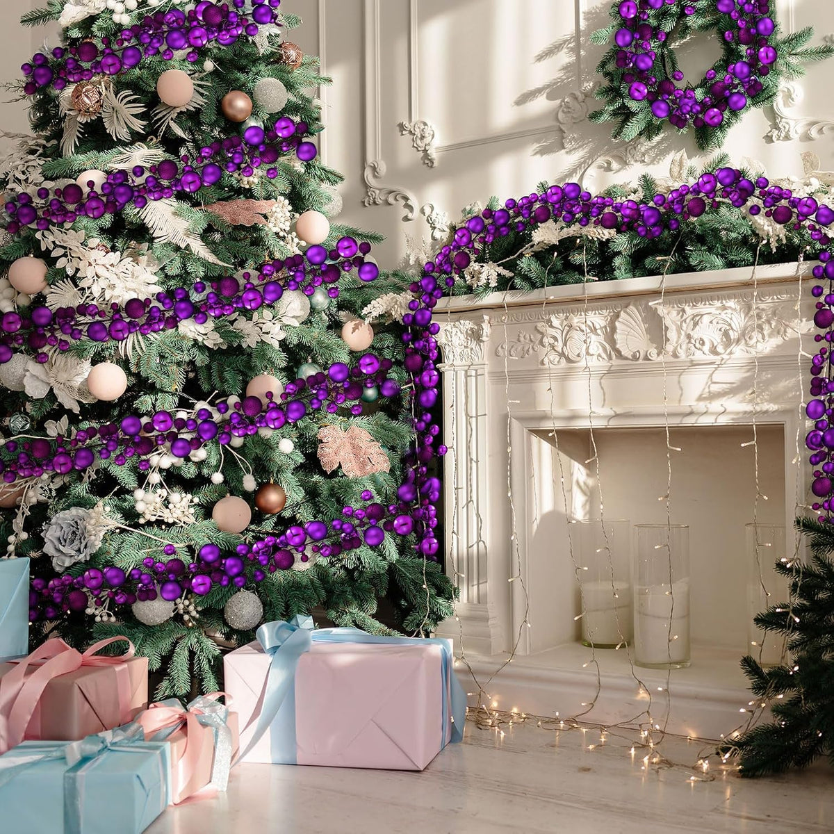 Yuxung - 2 guirnaldas de bolas de Navidad de 6 pies, color morado |...