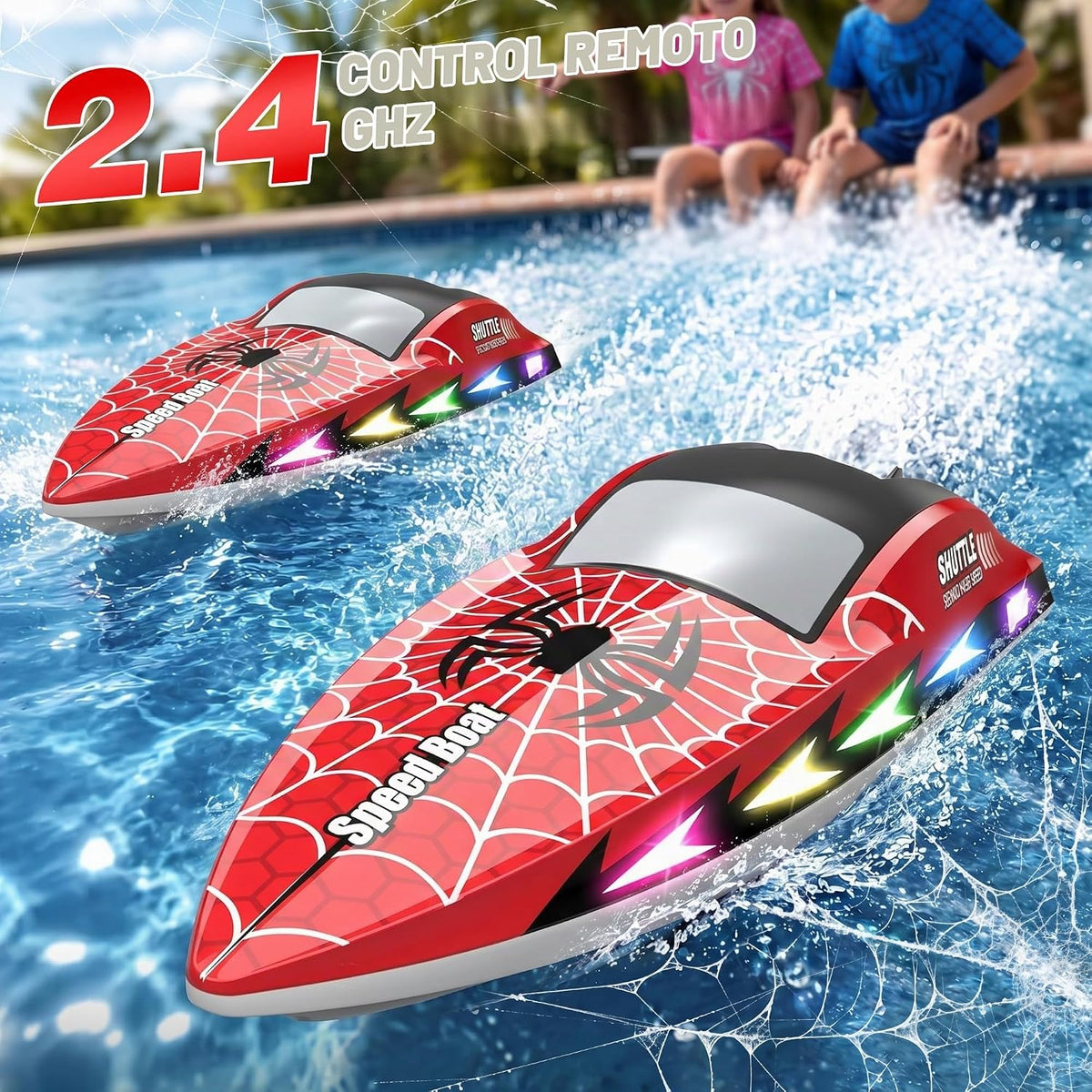 Barco RC para niños Barco de control remoto 2.4Ghz con 7 luces LED...