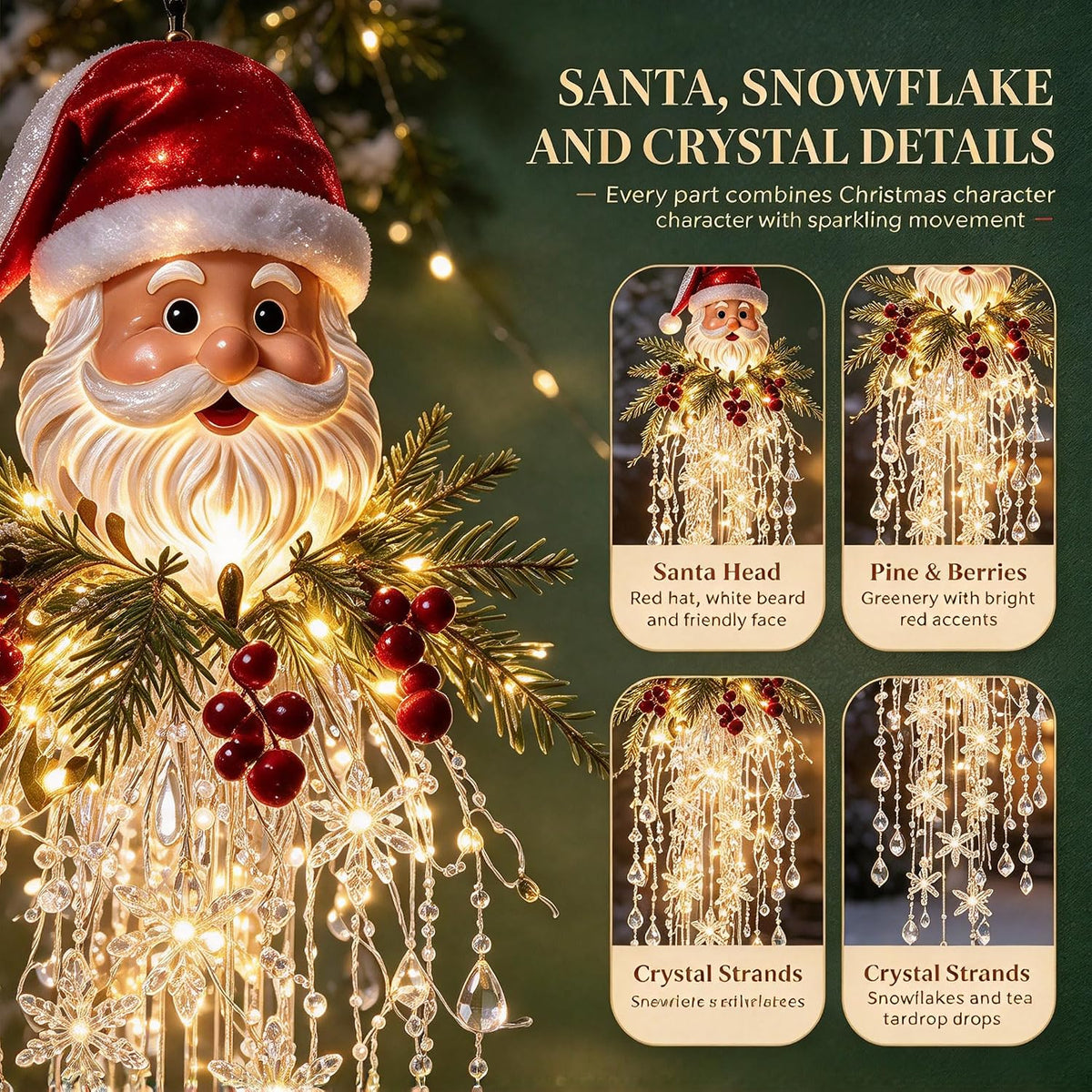 Luz de Navidad en cascada de cristal, copo de nieve colgante y deco...