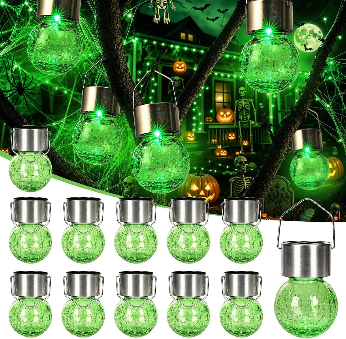 GIGALUMI Luces solares de Halloween Linternas solares colgantes al...