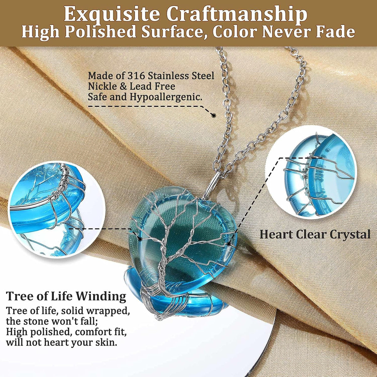 Bestyle Collar de cristal curativo envuelto en árbol de la vida, co...