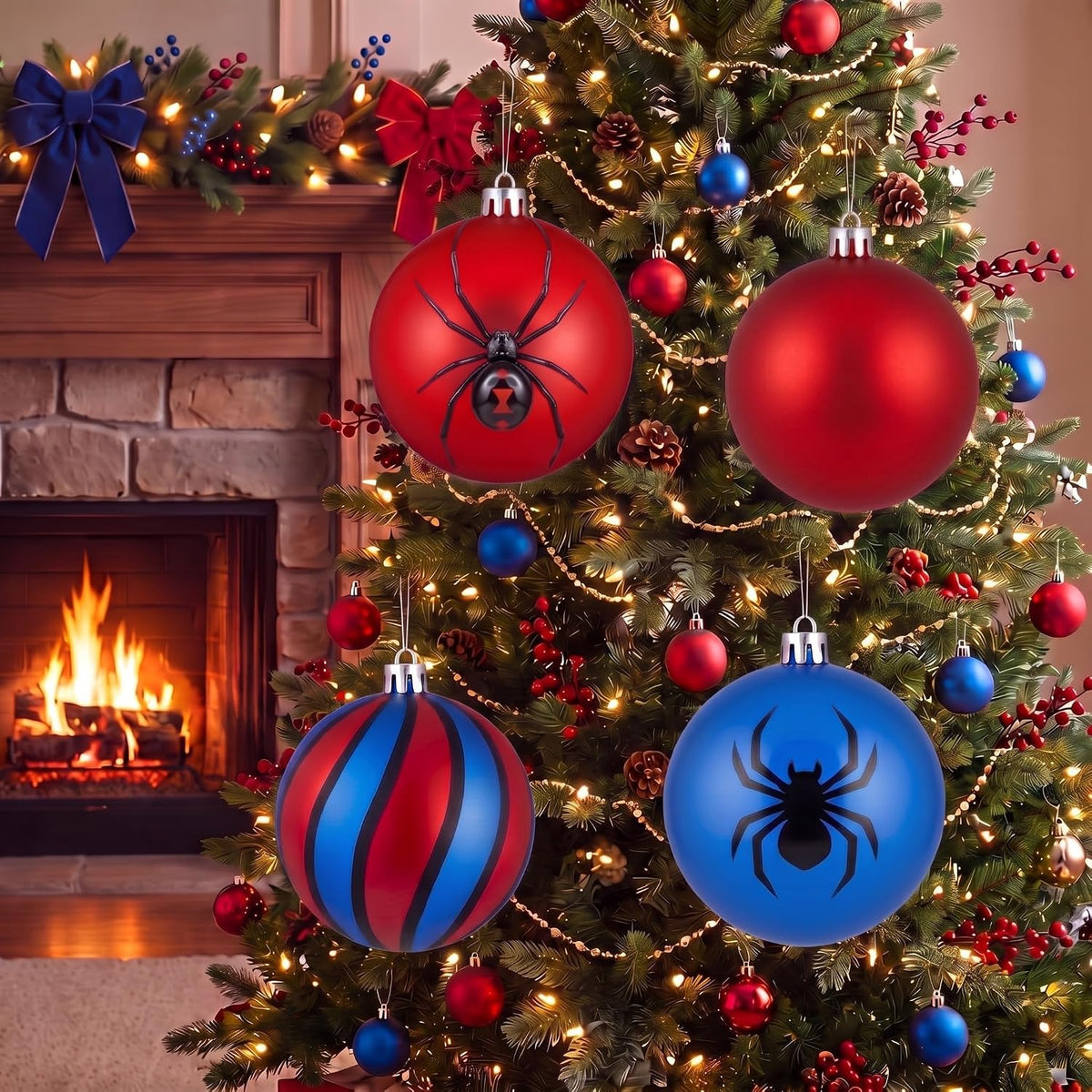 Tigeen 4 adornos de bolas de Navidad grandes con temática de telara...