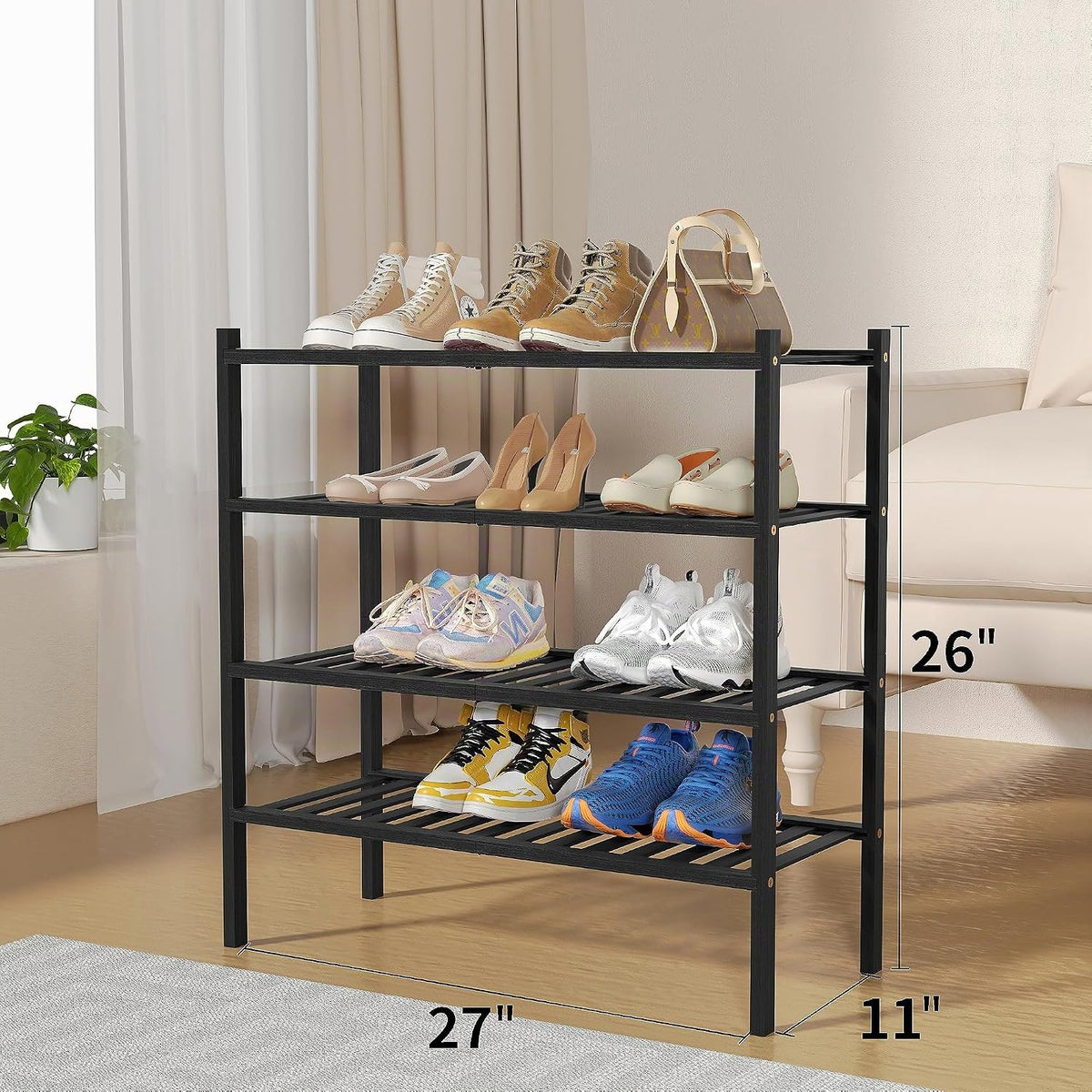 ROMGUAR CRAFT Zapatero de bambú de 4 niveles para closet independie...
