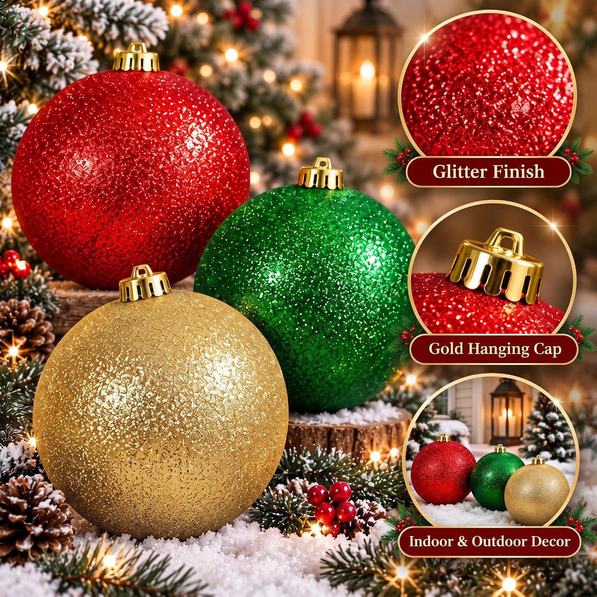 Deekin - Paquete de 8 bolas de adornos de Navidad extra grandes, co...