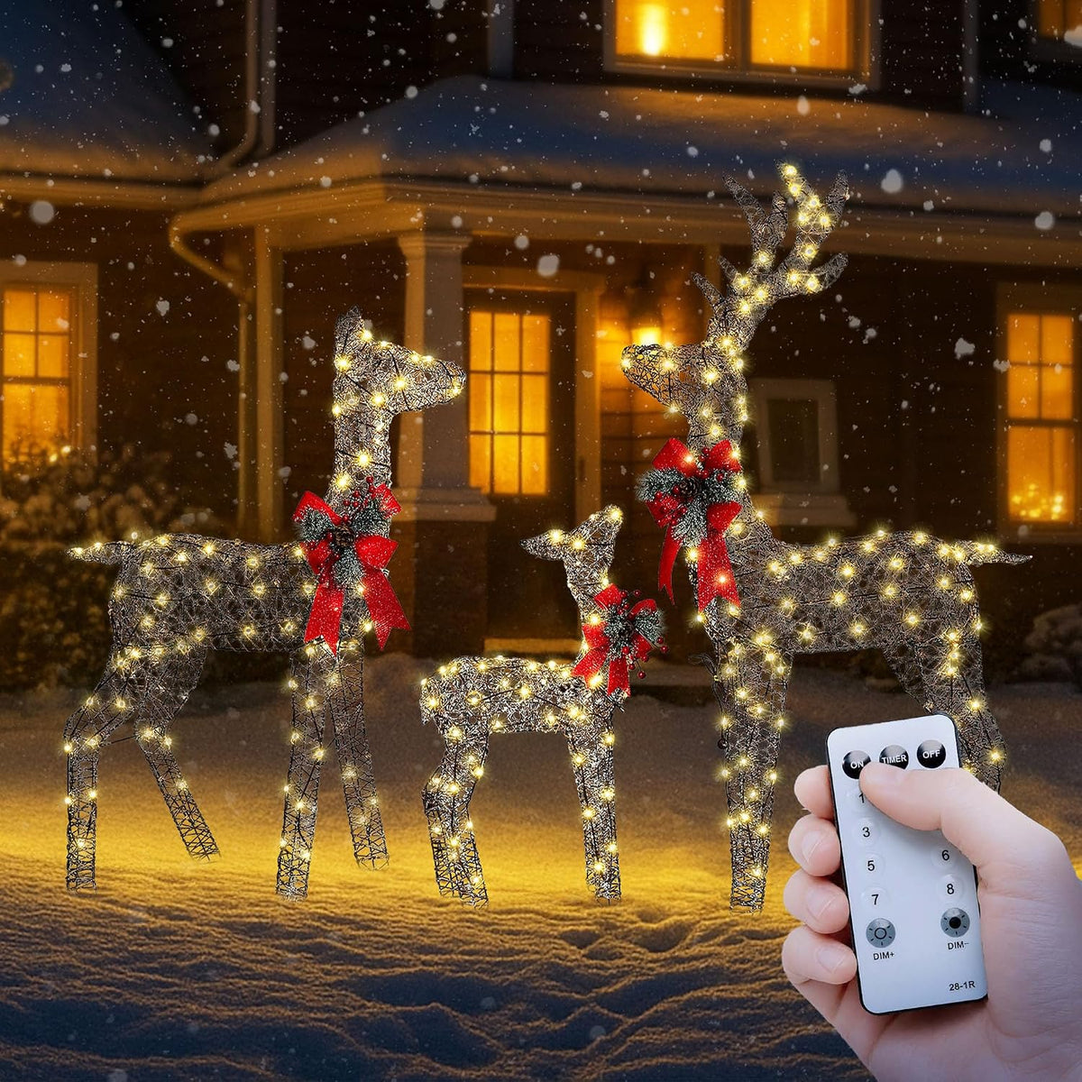 Ultym - Juego de familia de ciervos navideños preiluminados de 3 pi...