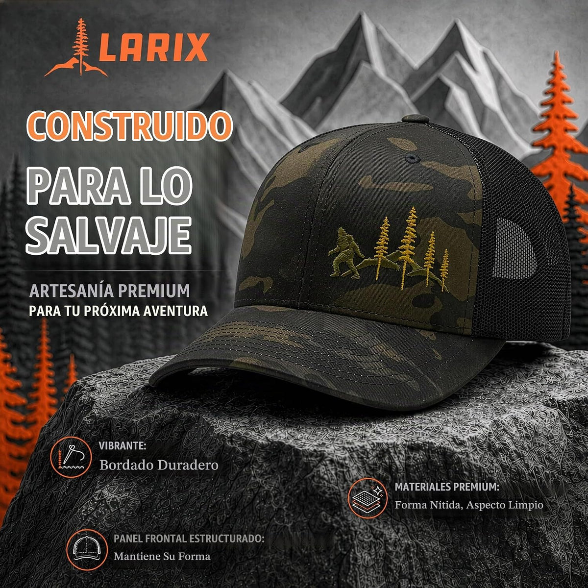 LARIX Trucker Hat Men - Gorra Snapback con parte trasera de malla t...