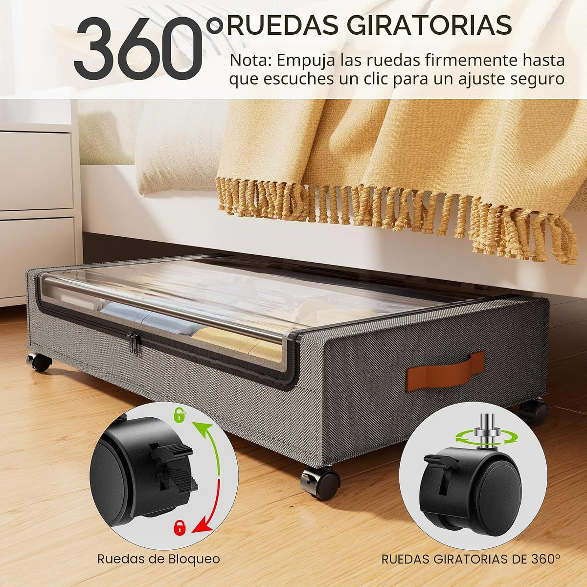 Yecaye Almacenamiento debajo de la cama con ruedas, paquete de 2 co...