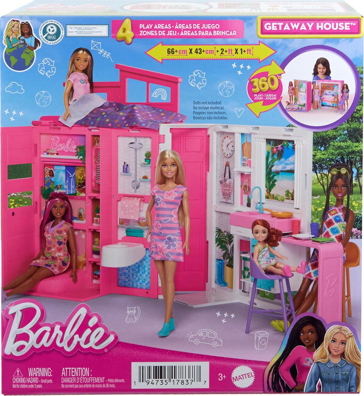 Barbie Juego de casa de muñecas, casa de escapada con accesorios |...