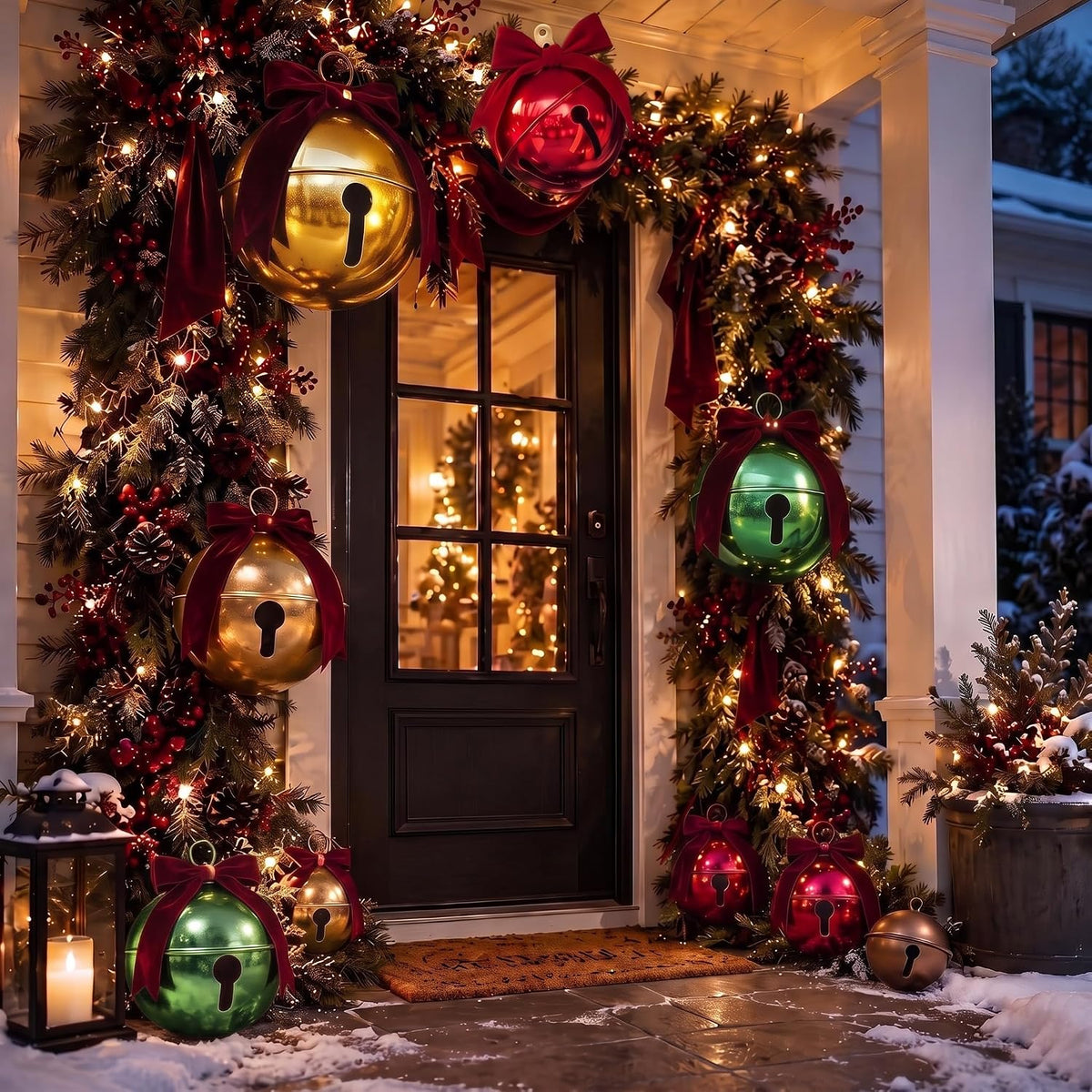 7 bolas inflables de Navidad con lazos de terciopelo, cascabeles gi...