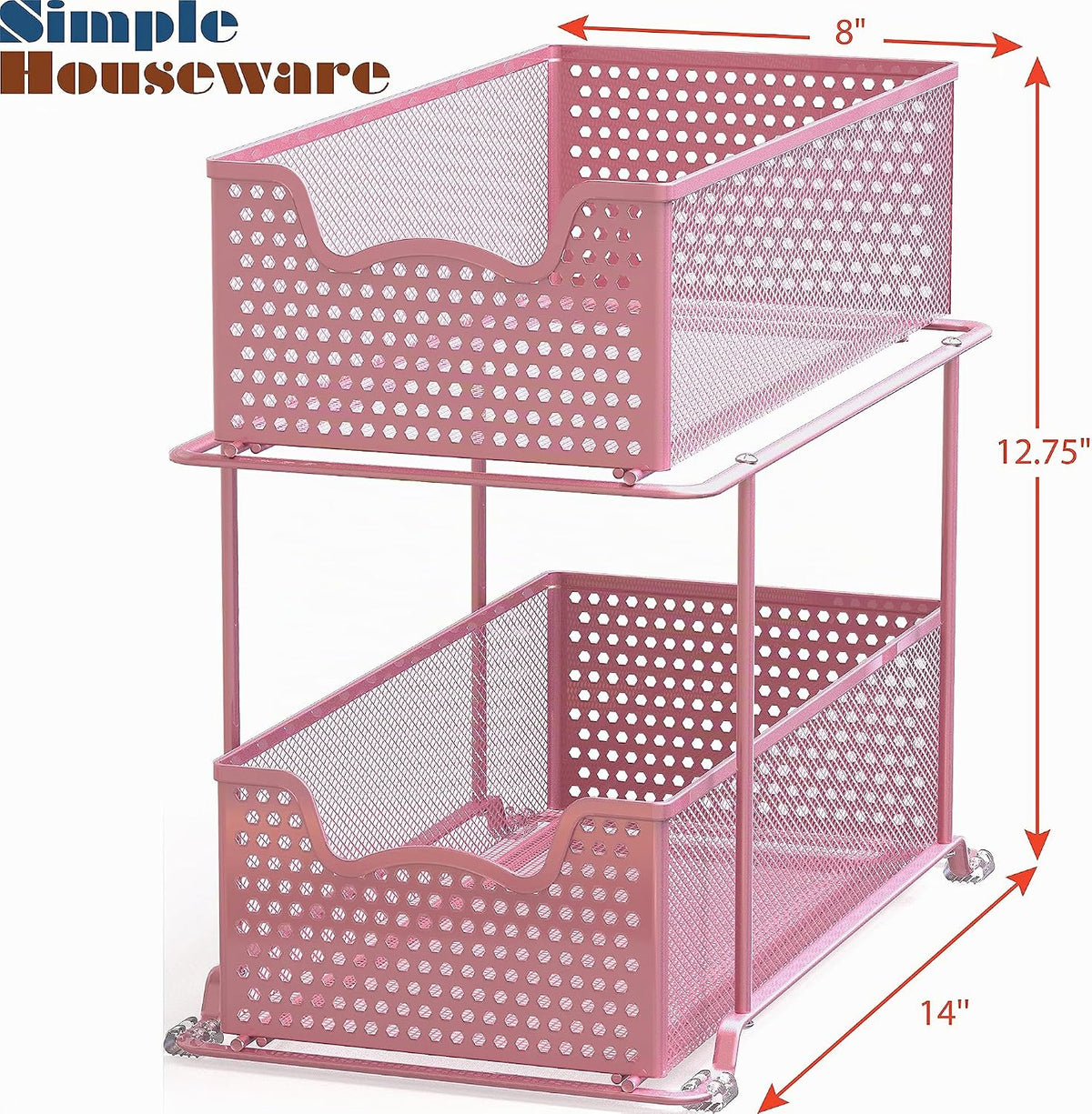 Simple Houseware Cajón organizador de 2 niveles, color rosa