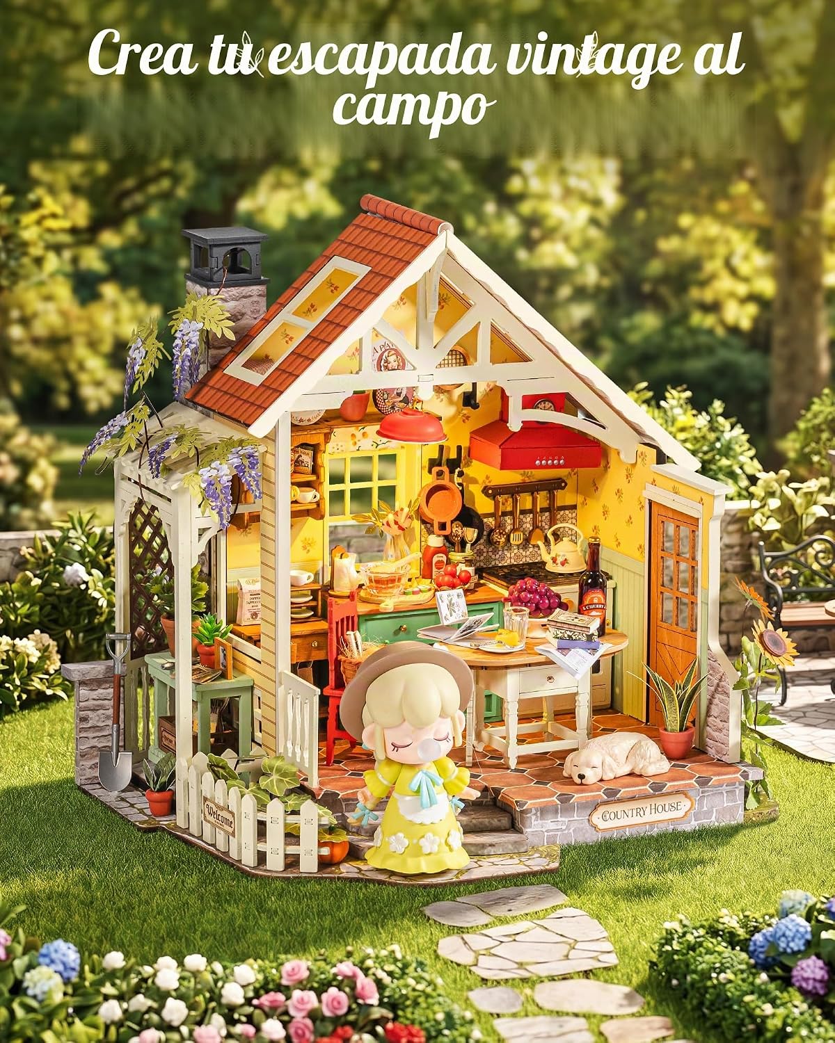 Rolife Kit de casa de muñecas en miniatura para cocina de granja, r...