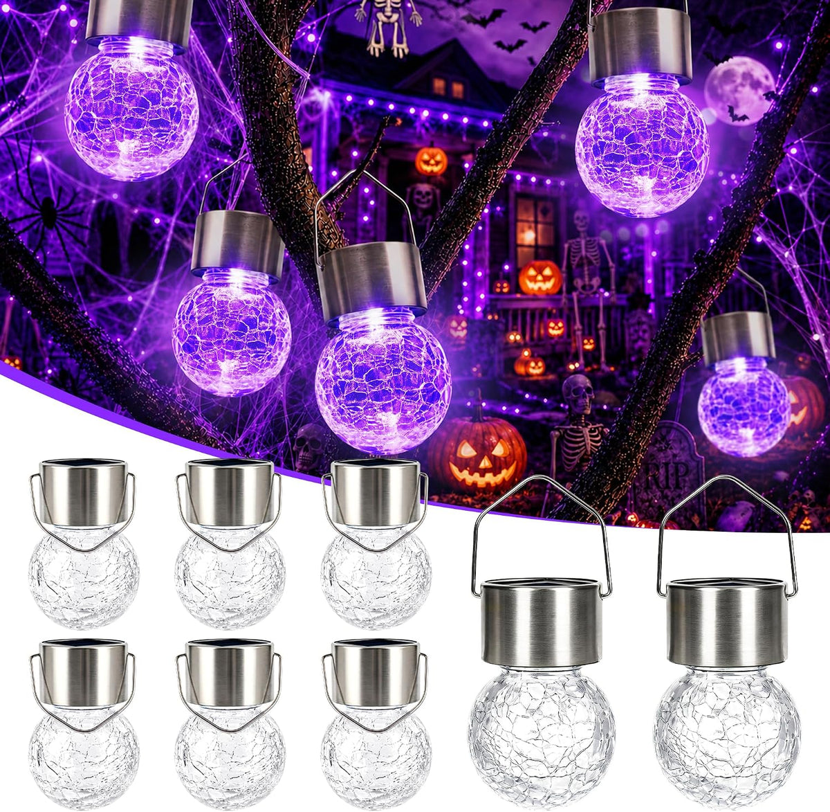 GIGALUMI Luces solares de Halloween Linternas solares colgantes al...