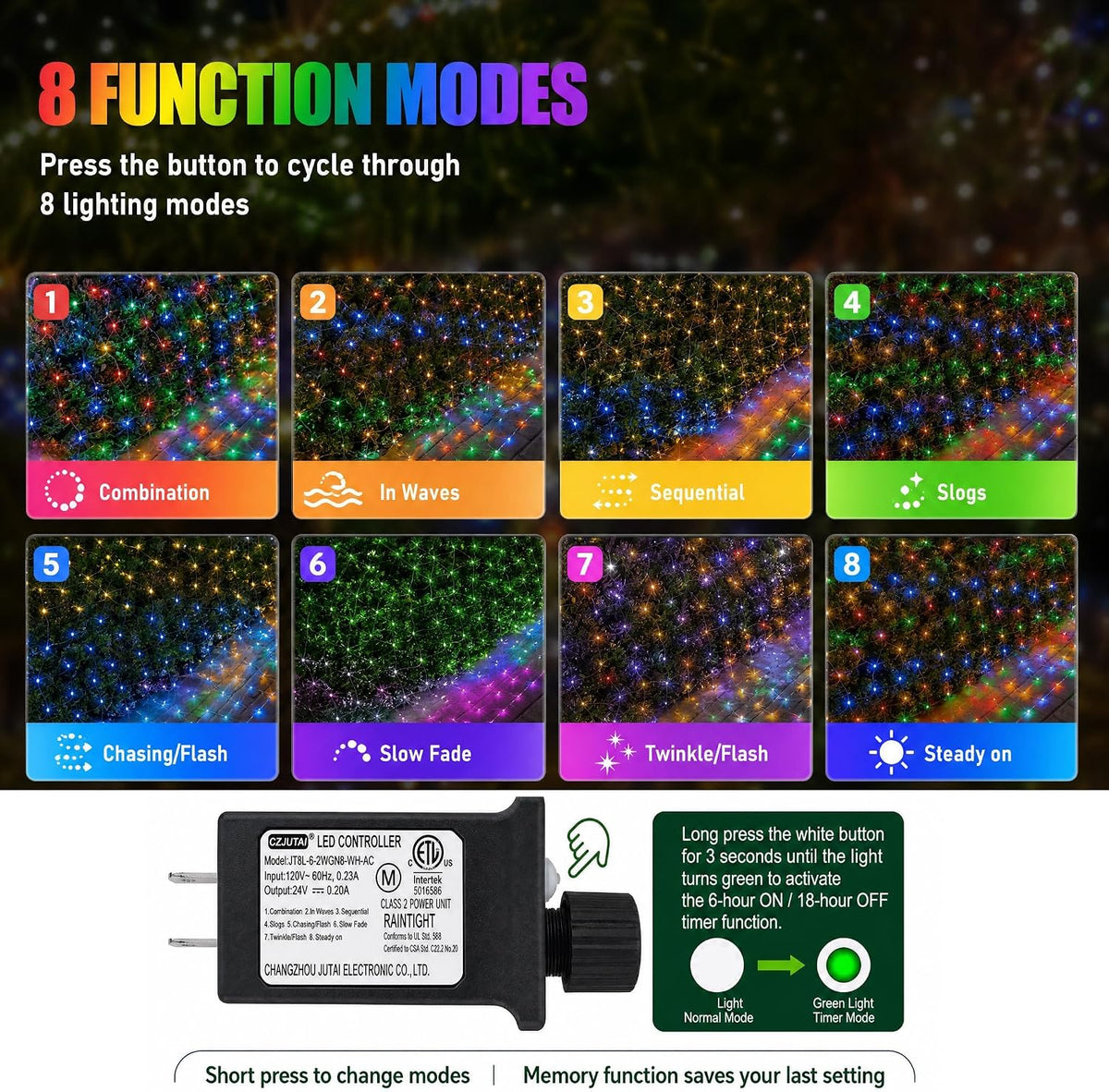 Dazzle Bright 360 luces LED de red, 12 x 5 pies, conectables, imper...