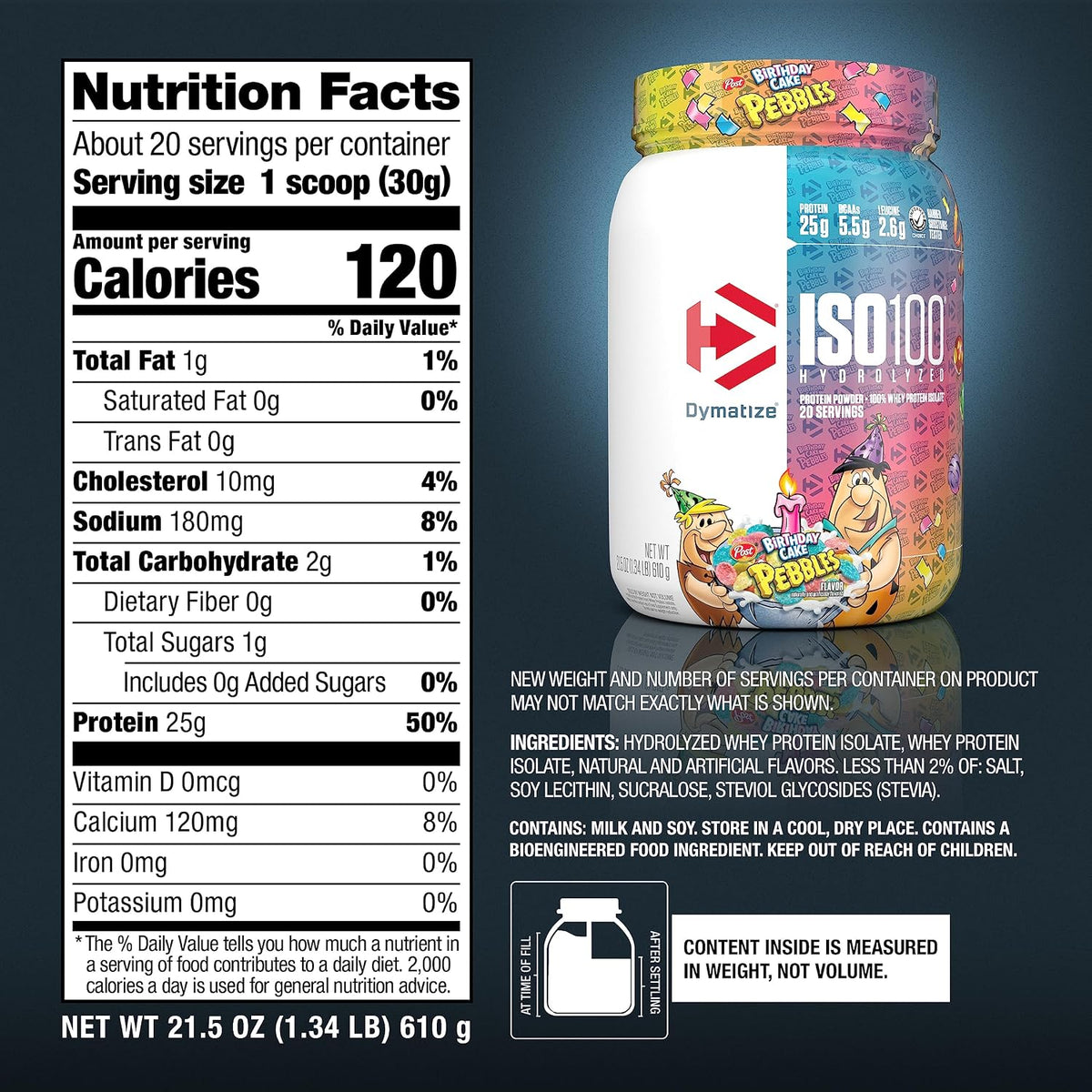 Dymatize Polvo de proteína ISO100, 100% aislado de suero de leche,...
