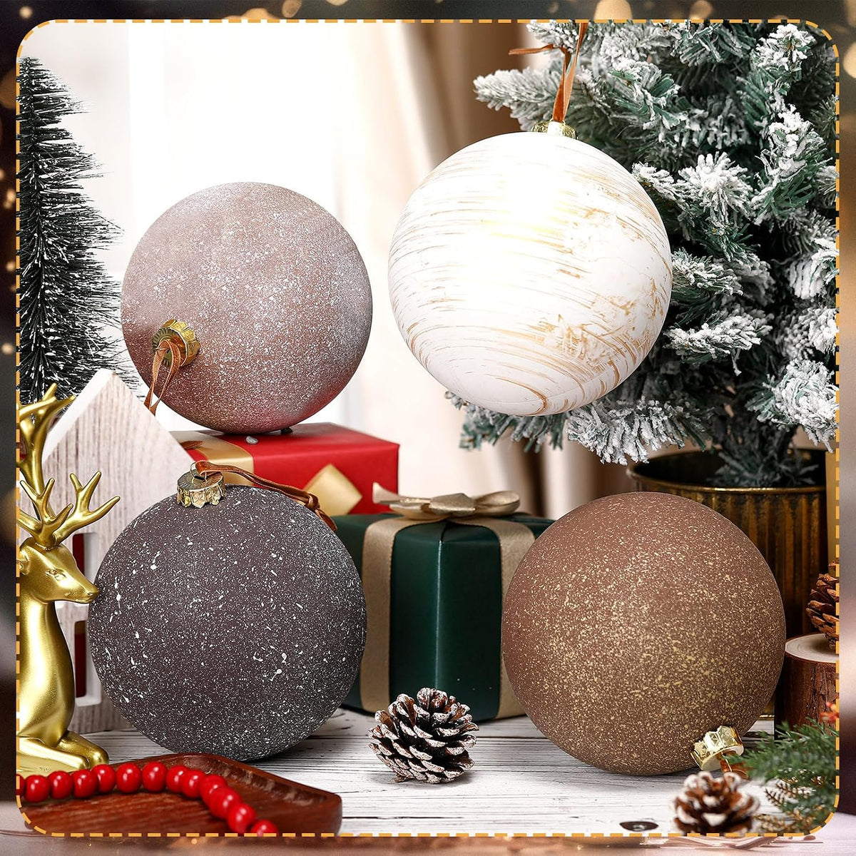Tigeen - 4 adornos de bolas de Navidad neutrales grandes de 6 pulga...