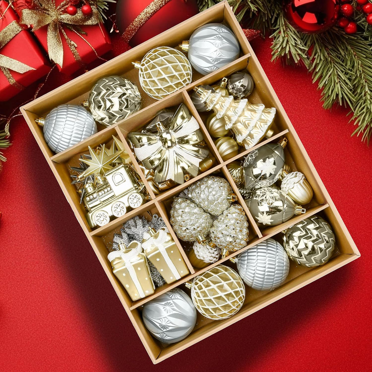 Alupssuc - Juego de 82 bolas de Navidad clásicas, color blanco y do...