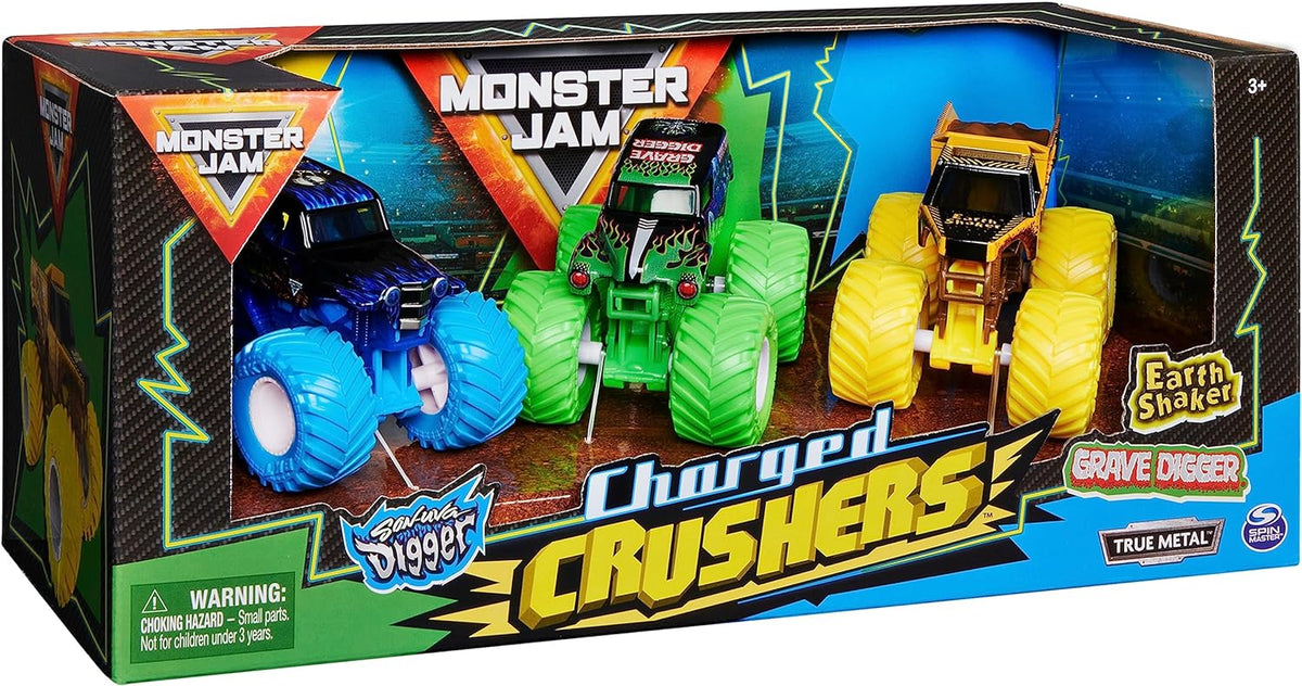 Monster Jam, Charged Crushers - Paquete de 3 (Grave Digger, Son-Uva...