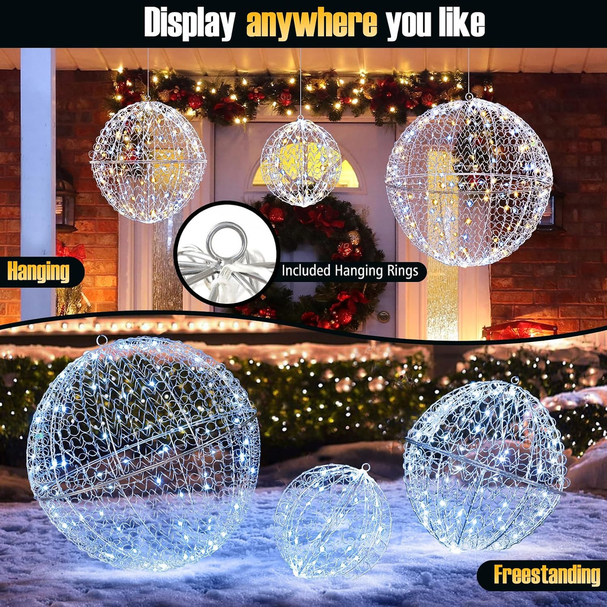 Tangkula Paquete de 3 Bolas de Luz LED de Navidad para Árbol, Grand...