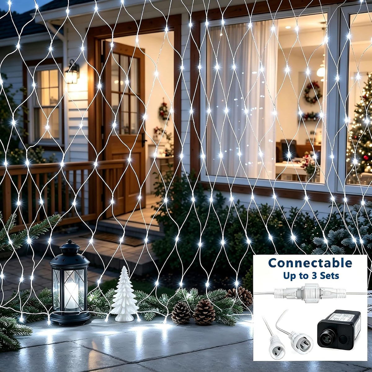 Joomer Paquete de 2 luces de red de Navidad de 12 pies x 5 pies, lu...