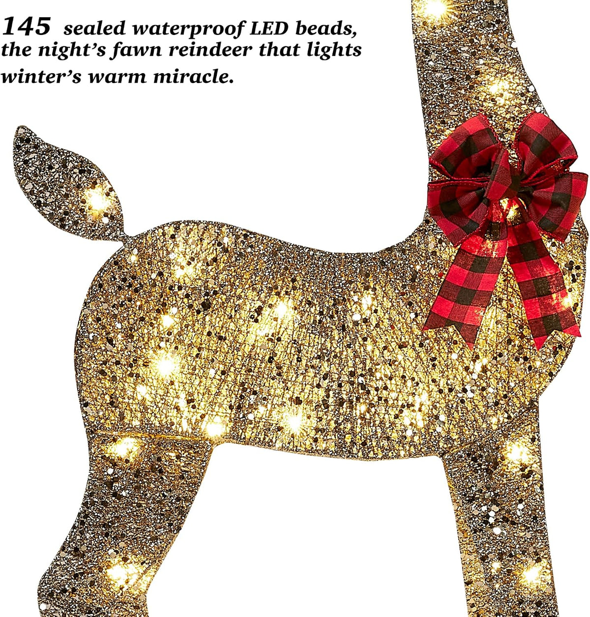 Decoración de ciervo de Navidad con iluminación dorada 2.5D de 48 p...