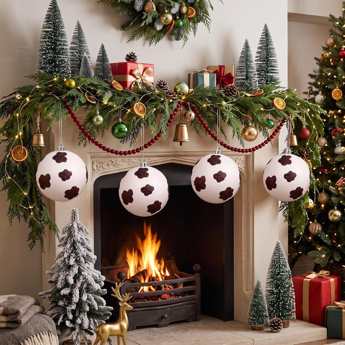 Tigeen 4 piezas de 6 pulgadas grande de vaca impresión Navidad bola...