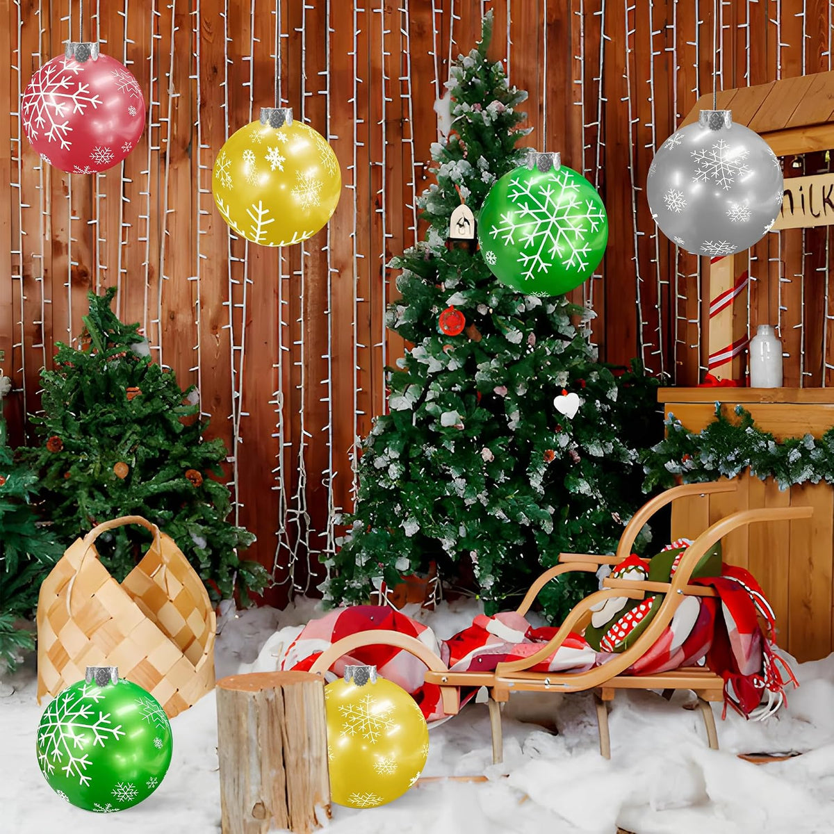 YHFUISK 10 piezas de decoraciones navideñas para exteriores, copos...