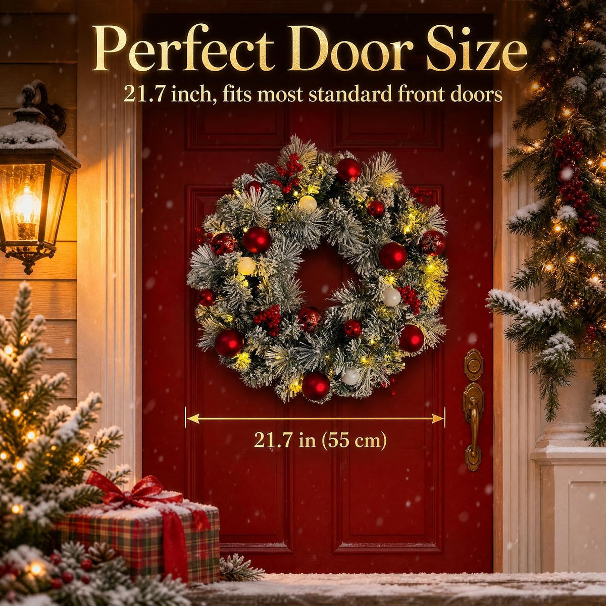 Aptliton Corona de Navidad artificial preiluminada de 22 pulgadas p...