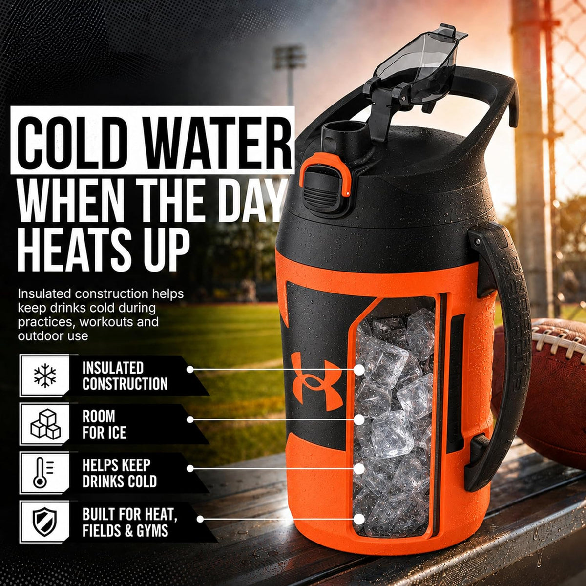 Under Armour Botella de agua aislada con asa y gancho para cerca, j...