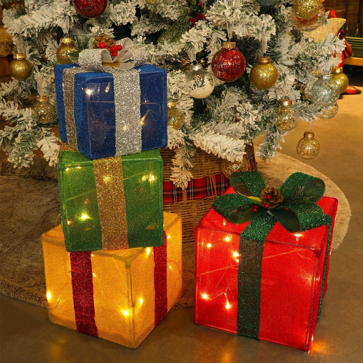 Juego de 4 cajas decorativas de regalo iluminadas para Navidad, caj...
