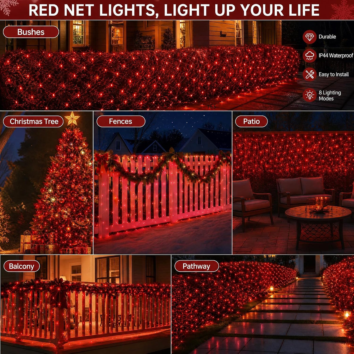 Dazzle Bright - Luces de red de Navidad, 360 LED de 12 pies x 5 pie...