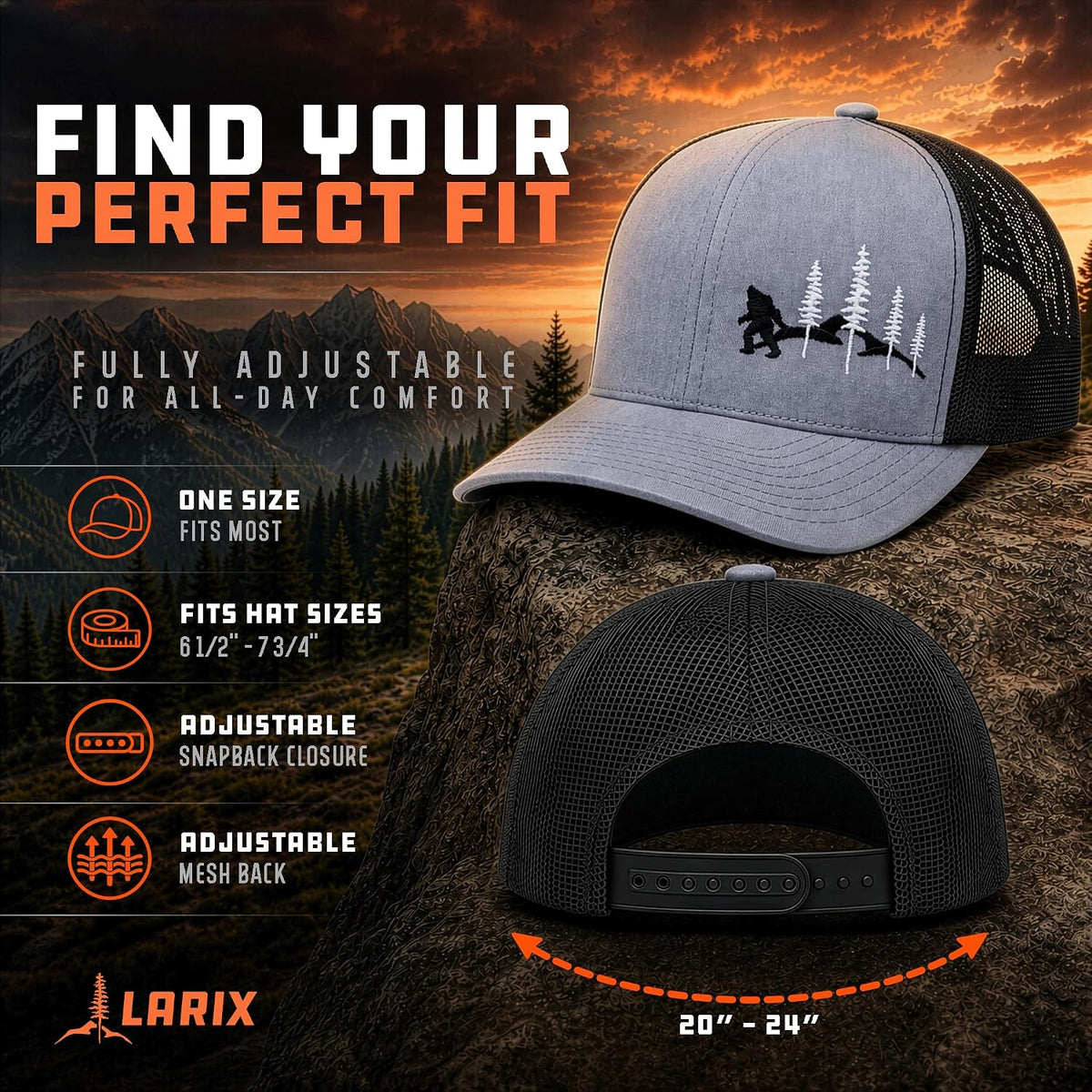 LARIX Trucker Hat Men - Gorra Snapback con parte trasera de malla t...