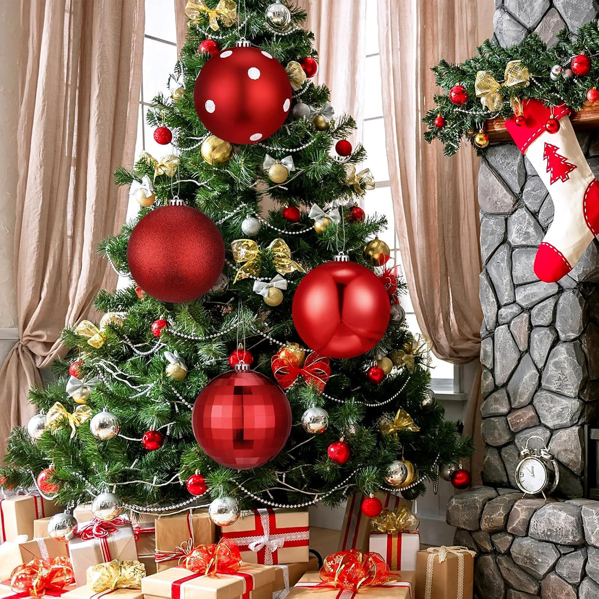 Tigeen - 4 adornos de bolas de Navidad grandes de 6 pulgadas | Ador...