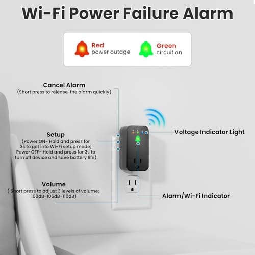 Alarma de falla de energía WiFi, paquete de 2 alarmas inteligentes...