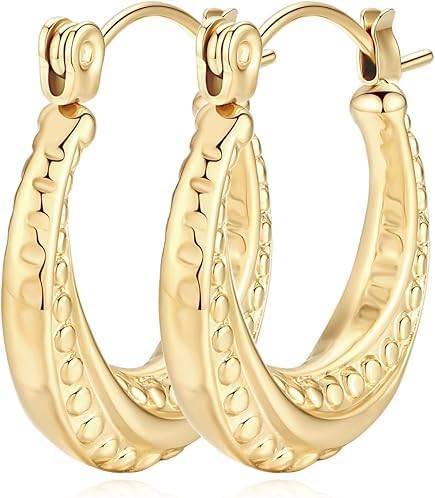 Aretes de aro de bola giratoria de oro de 14 quilates para mujer, a...