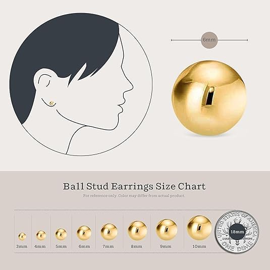 Kezef Aretes de bola rellenos de oro de 14 quilates para mujer, cap...