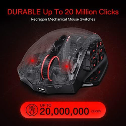 Ratón inalámbrico para juegos Redragon M913 RGB MMO, teclas de reas...