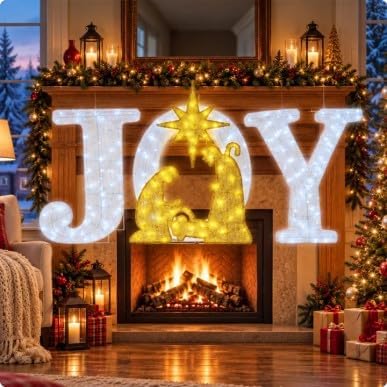 Decoración de letrero de alegría iluminado de Navidad con temporiza...