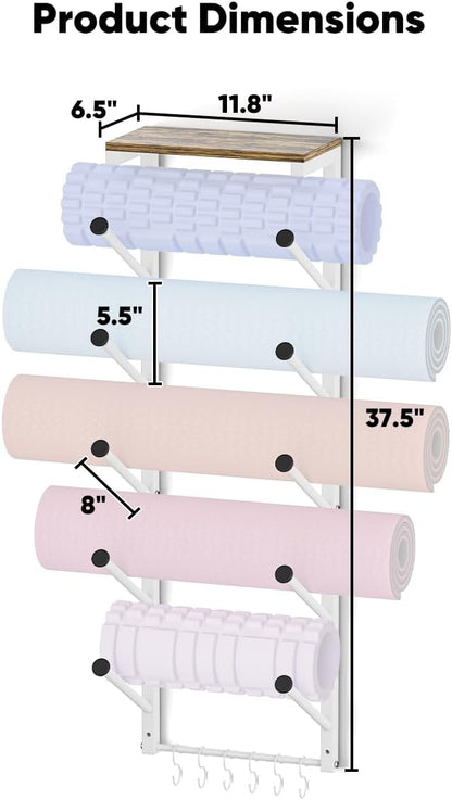 WAALIJI Soporte para tapete de yoga de 5 niveles, soporte de pared...