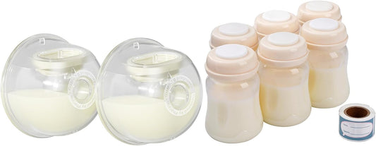 Taza colectora de leche portátil y 6 botellas de almacenamiento de...