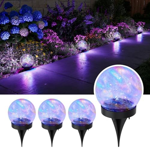 GVSHINE Paquete de 4 luces solares de globo de vidrio agrietado bla...